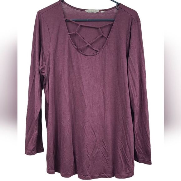Harmony and Balance 2X Plum Lattice Long Sleeve Top Activewear Tee Workout Shirt - Picture 1 of 5